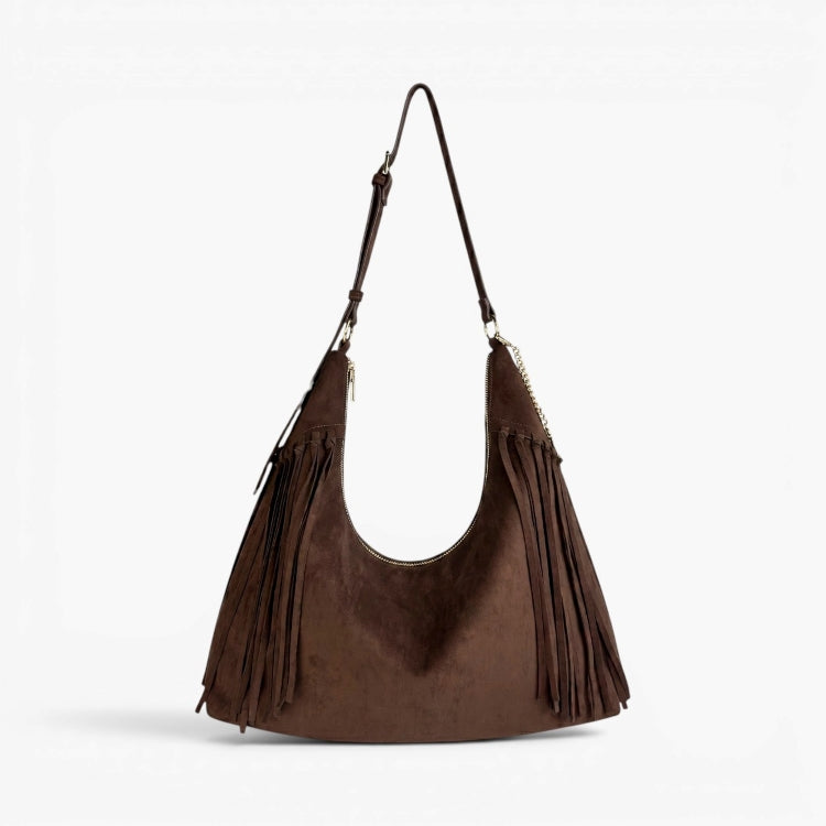 SKYLA JACKIE Faux Suede Fringe Hobo Bag