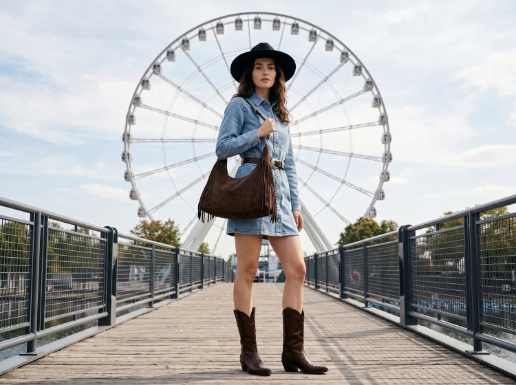 SKYLA JACKIE Faux Suede Fringe Hobo Bag