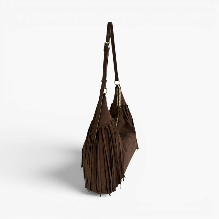 SKYLA JACKIE Faux Suede Fringe Hobo Bag