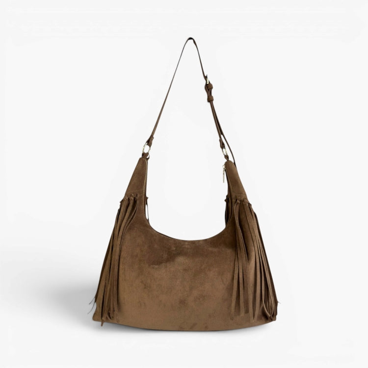 SKYLA JACKIE Faux Suede Fringe Hobo Bag
