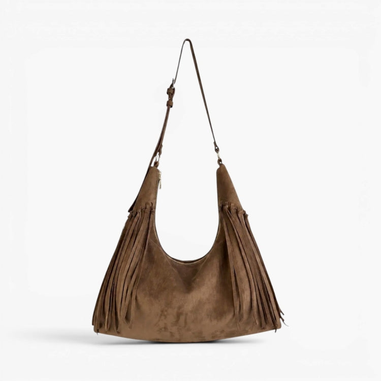 SKYLA JACKIE Faux Suede Fringe Hobo Bag