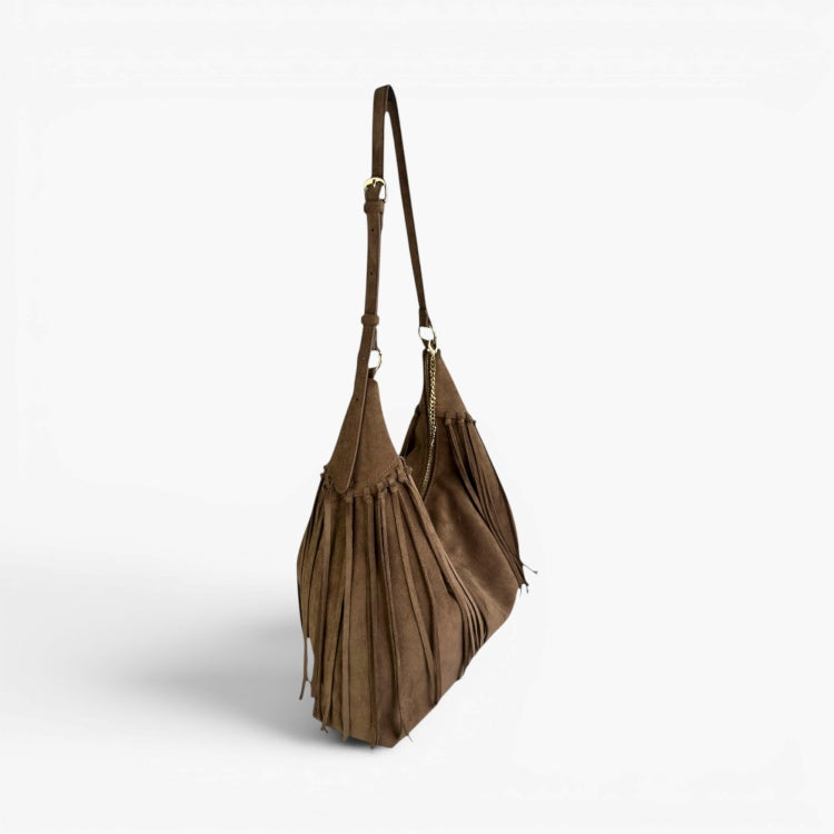 SKYLA JACKIE Faux Suede Fringe Hobo Bag