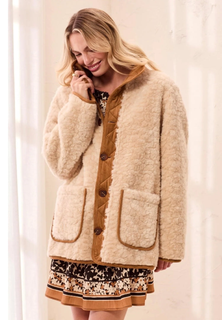 Tribal Faux Suede and Sherpa Reversible Jacket