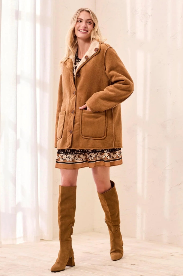 Tribal Faux Suede and Sherpa Reversible Jacket