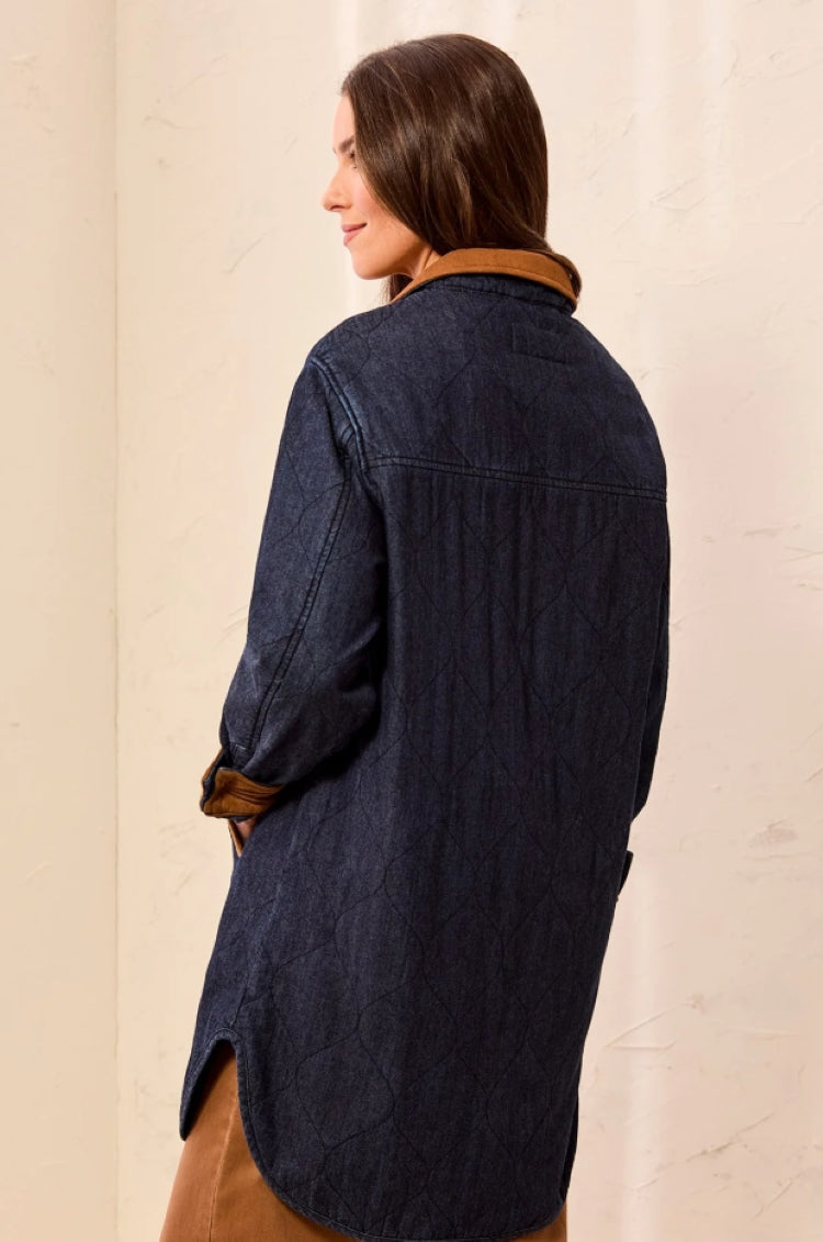 Tribal Quilted Denim Jacket with Suede Trim