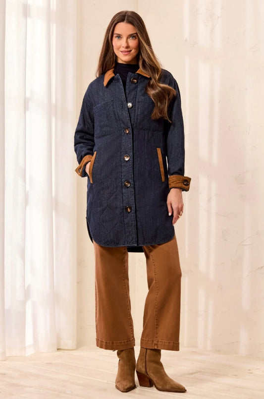 Tribal Quilted Denim Jacket with Suede Trim