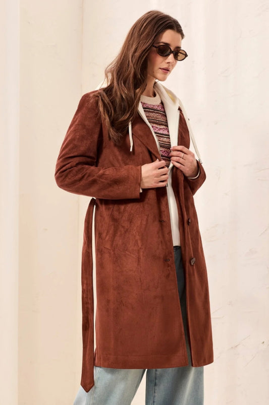 Tribal Suede Belted Trench Coat