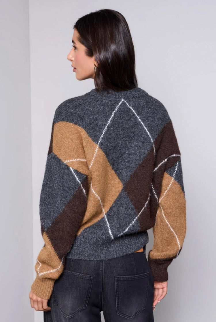 Tribal Diamond Colourblock Cropped Cardigan