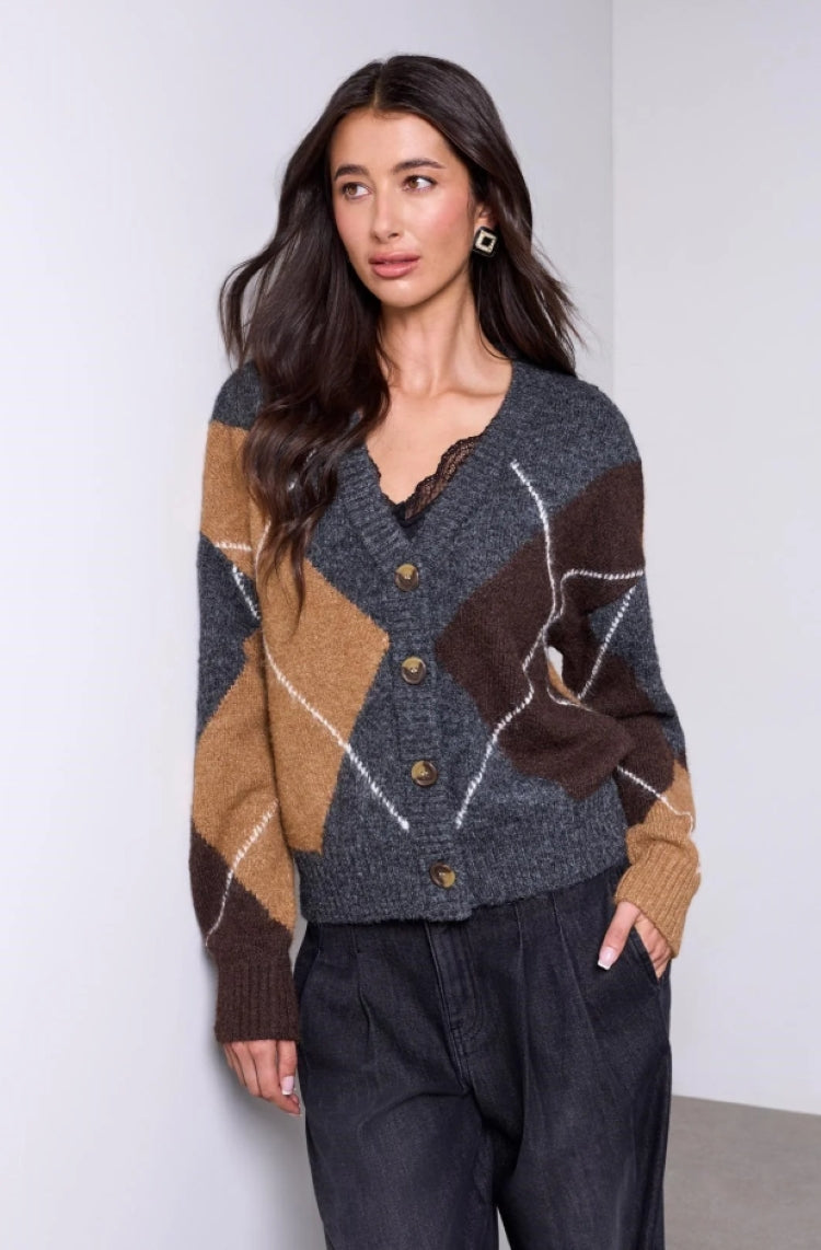 Tribal Diamond Colourblock Cropped Cardigan