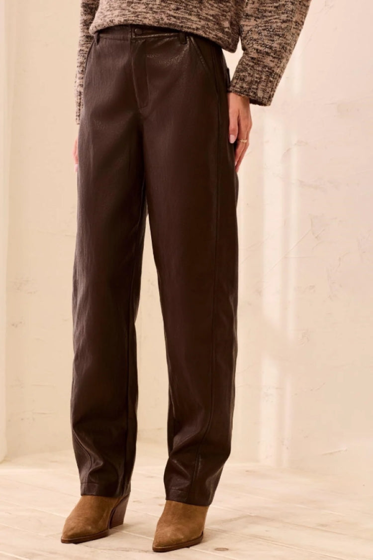 Tribal Faux Leather Barrel Leg Pants