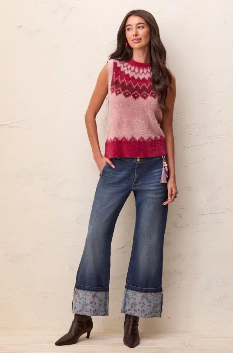 Tribal Audrey Palazzo Jeans with Printed Cuffs