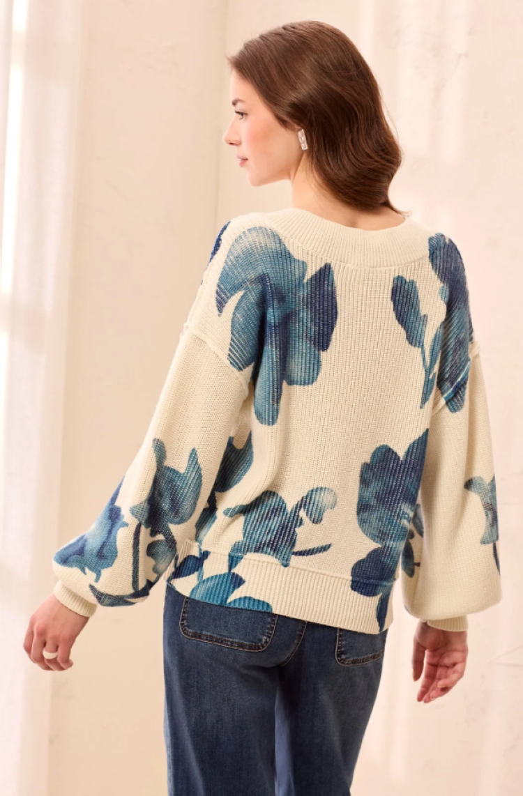 Puff Sleeve Printed Sweater