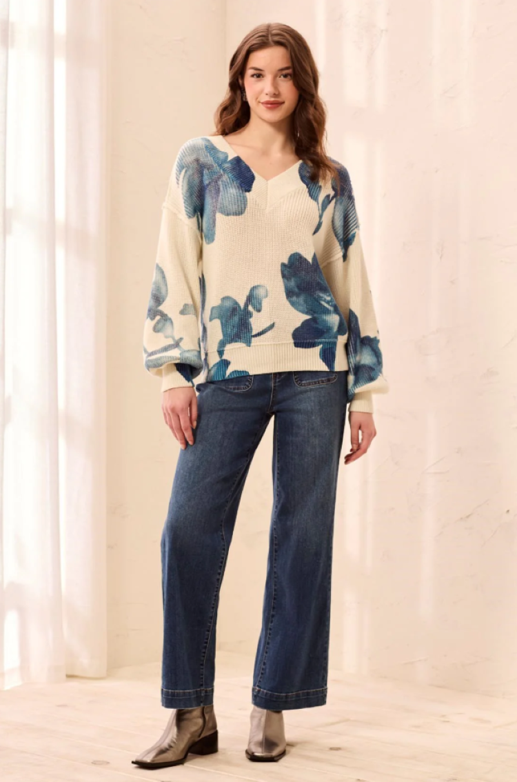 Puff Sleeve Printed Sweater