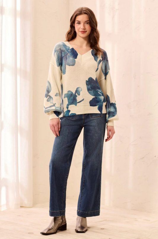 Puff Sleeve Printed Sweater