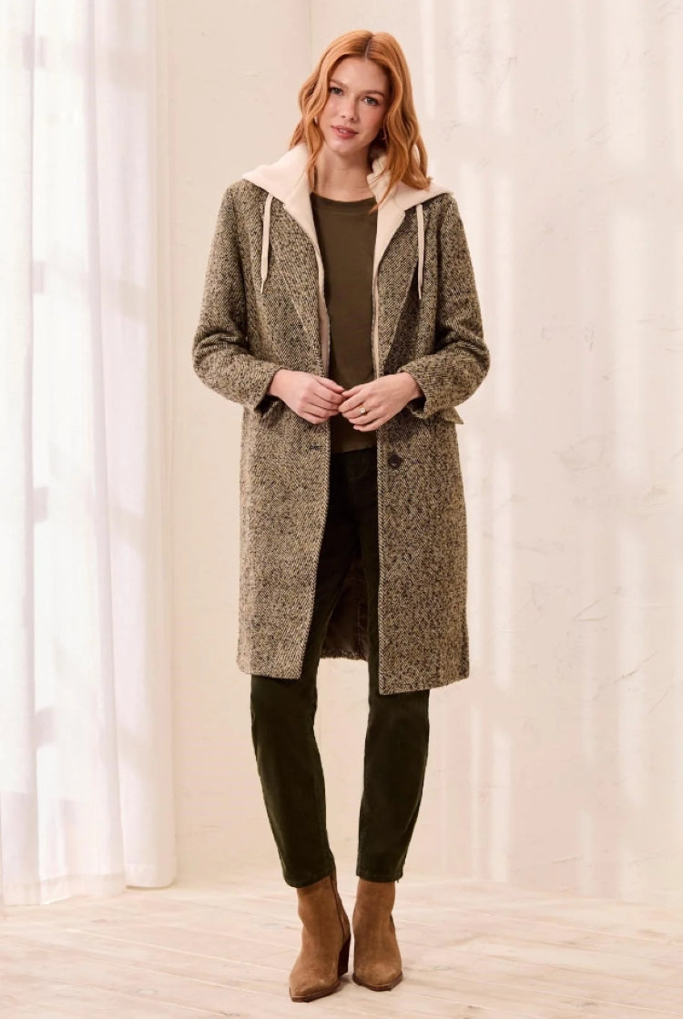 Tribal Herringbone Coat with Removable Hood