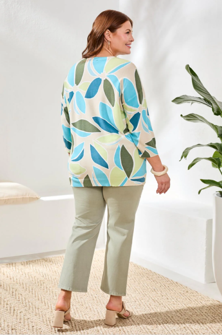 Curve Soft Yarn Three-Quarter Sleeve Crewneck Sweater
