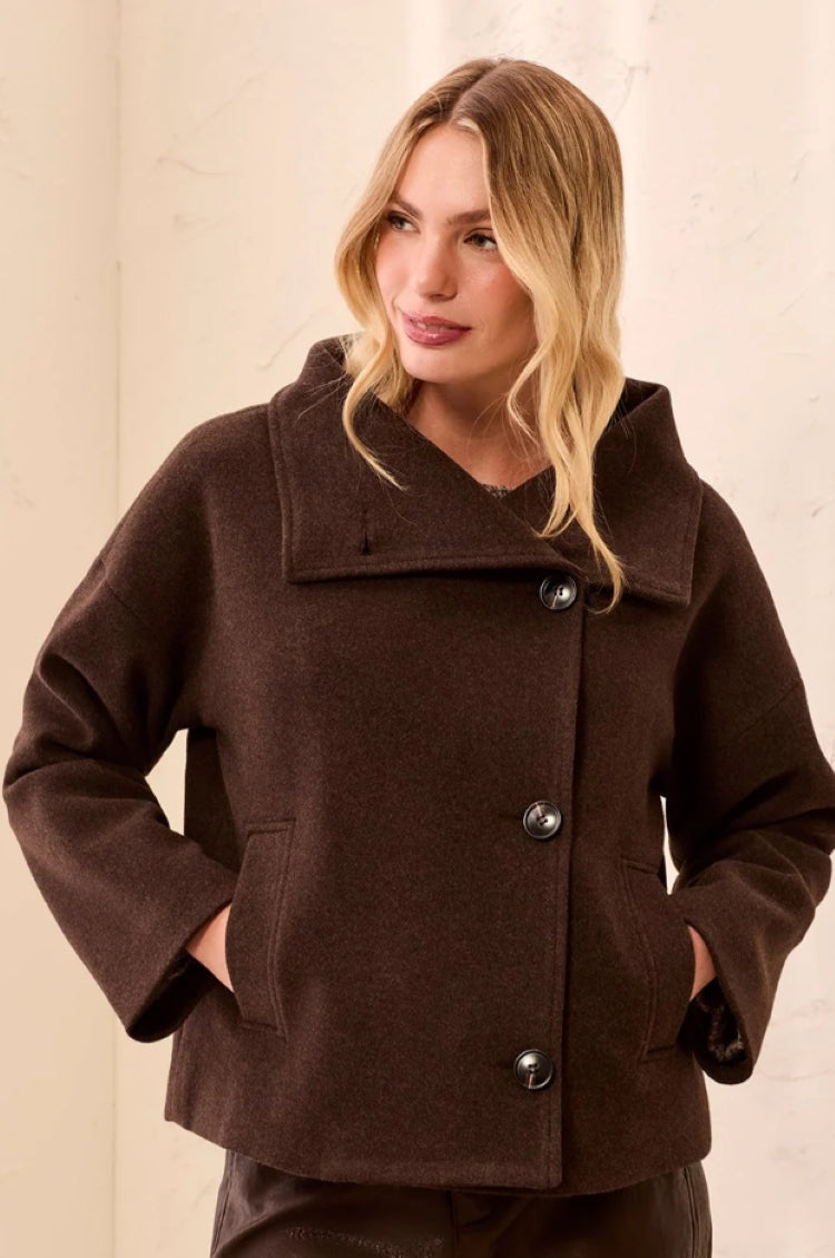 Tribal Lofty Knit Funnel Neck Jacket