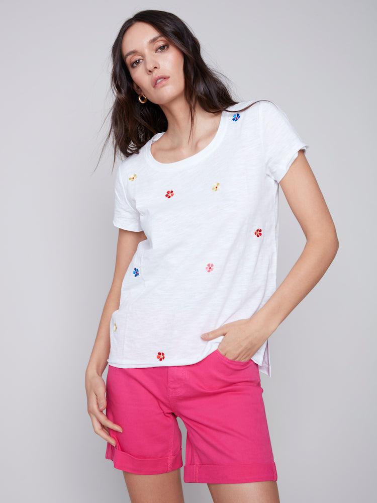Flower Embroidered T-Shirt