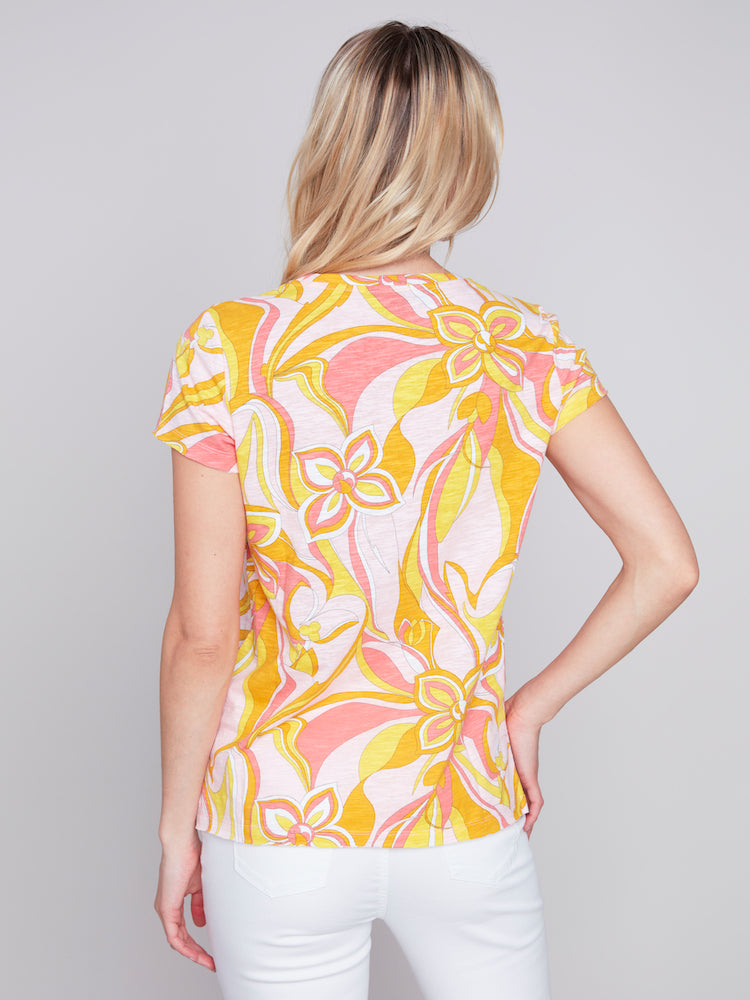 Abstract Floral Print Short Sleeve