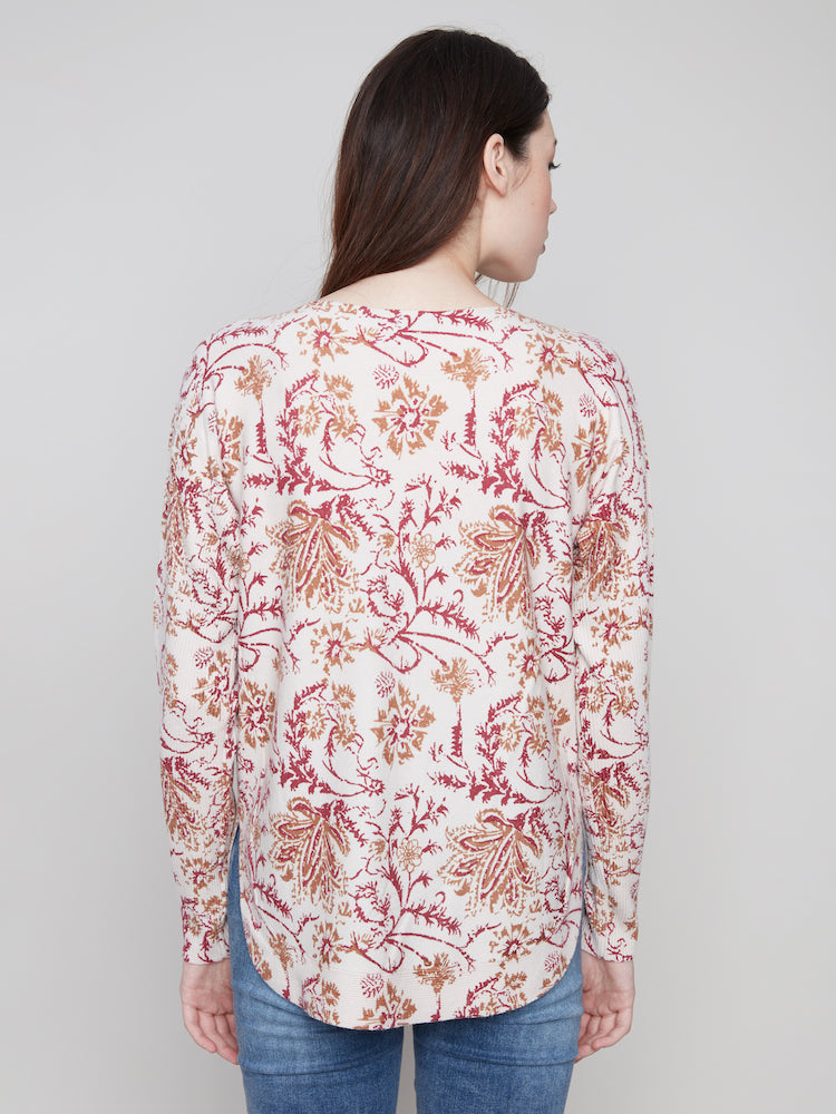 Print Boat Neck Long Sleeve With Pockets