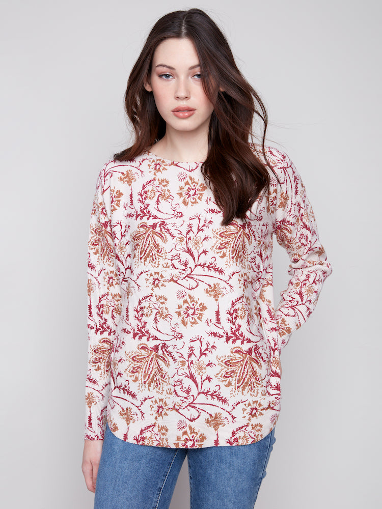 Print Boat Neck Long Sleeve With Pockets