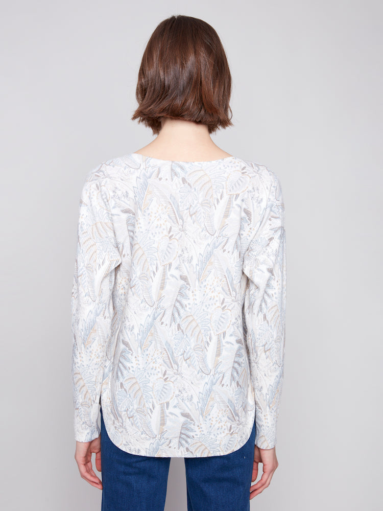 Print Boat Neck Long Sleeve With Pockets