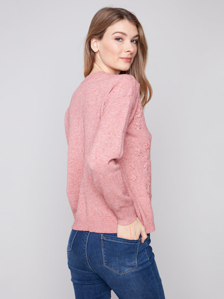 Crew Neck Sweater With Floral Embroidery