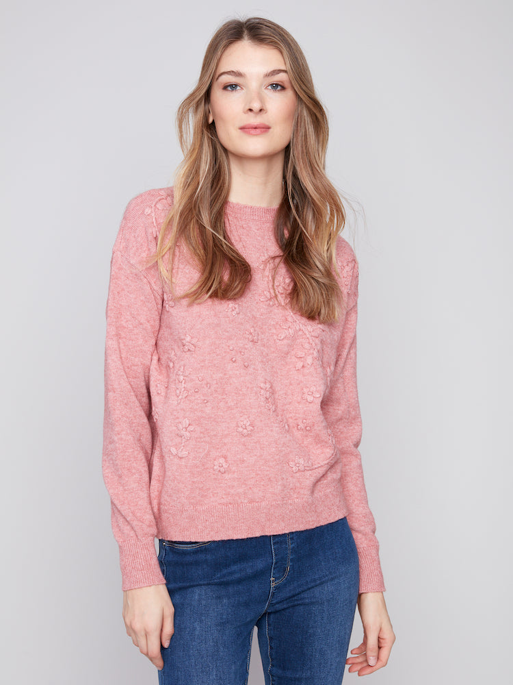 Crew Neck Sweater With Floral Embroidery