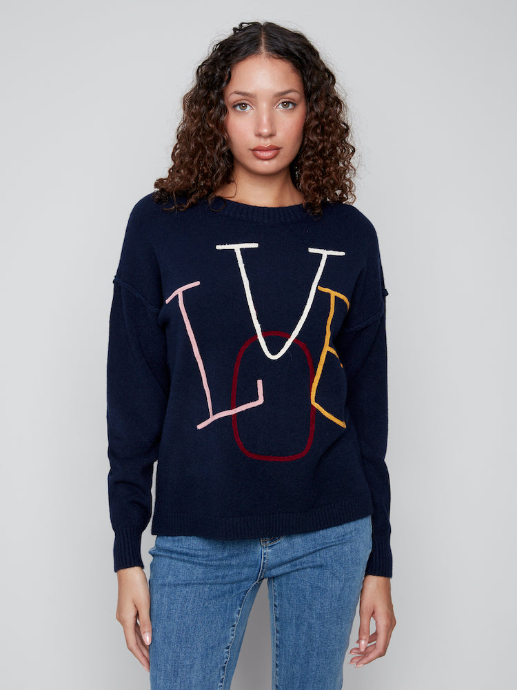Love Embroidered Crew Neck Sweater