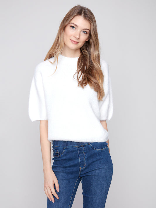 Elbow Balloon Sleeve Knit Top