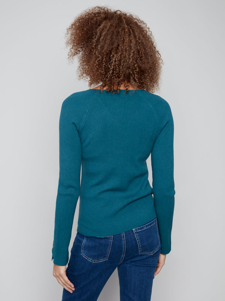 Long Sleeve V-Neck With Button Detail