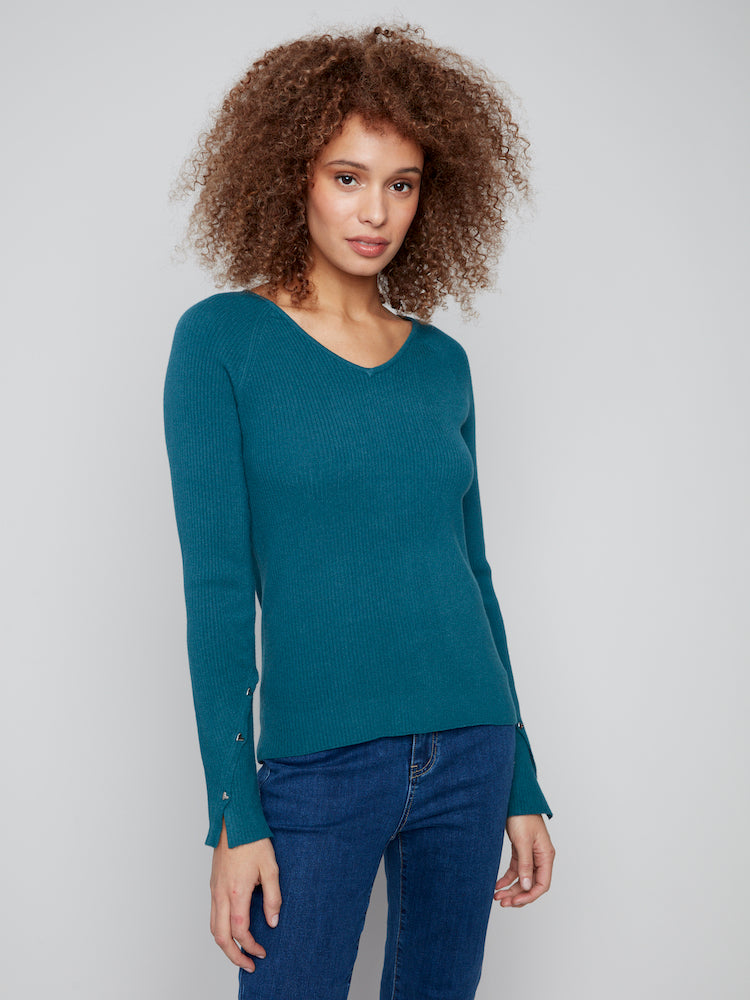Long Sleeve V-Neck With Button Detail