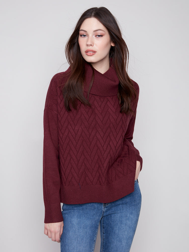 Cowl Neck Side Slit Sweater