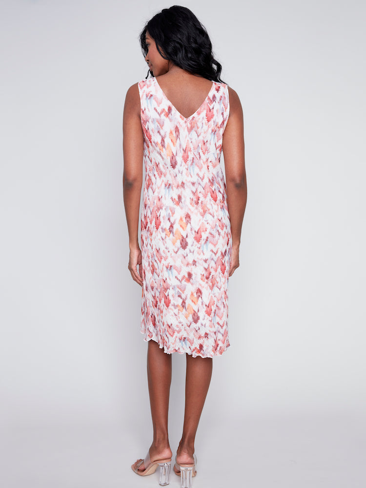 Printed Sleeveless V-Neck Flare Dress
