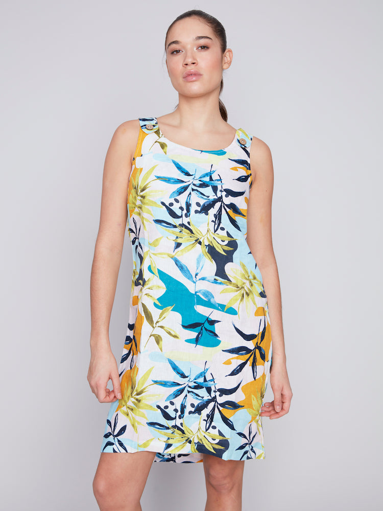 Palm Print Linen Tank Dress