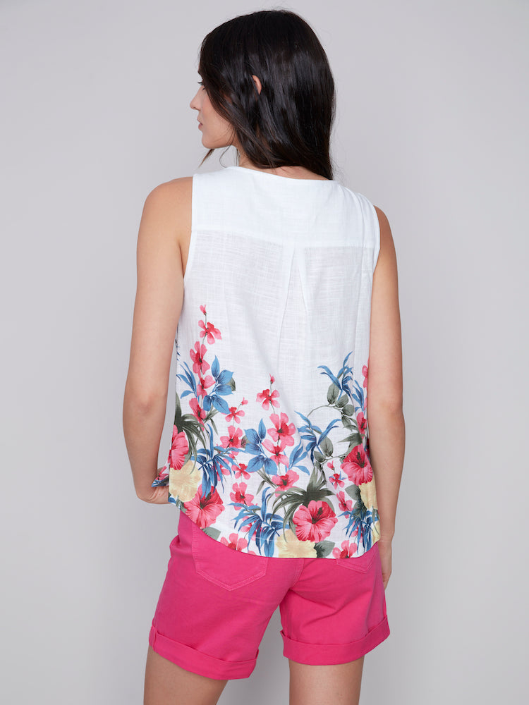 Floral Print Tank With Button Details