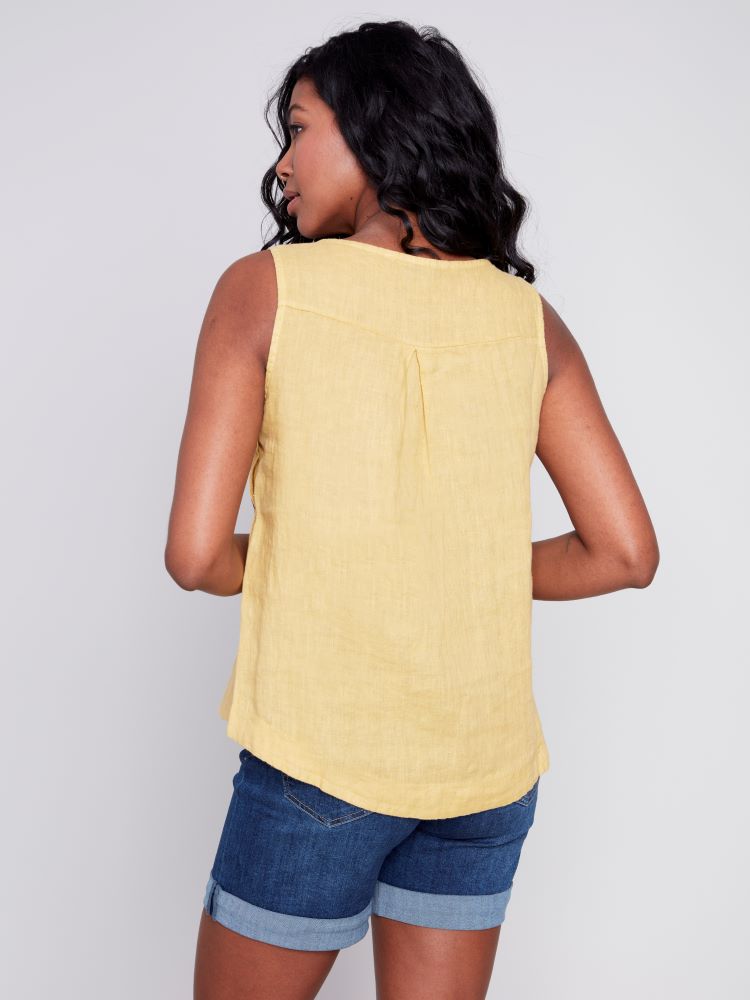 Sleeveless Linen Blouse with Buttons