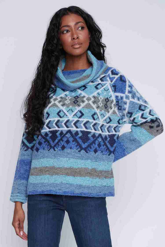 Cowl Neck Print Sweater