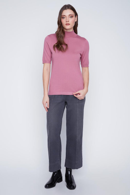 Short Sleeve Mock Neck Sweater