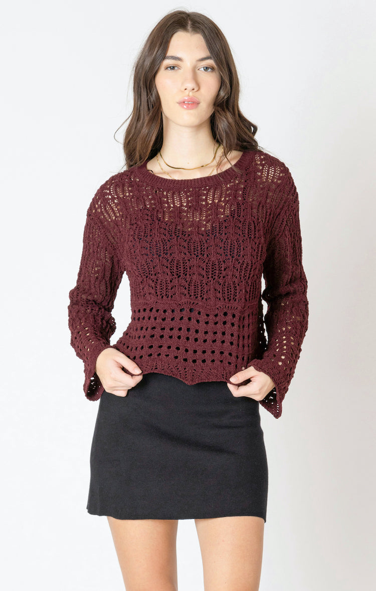 Open Stitch Wavy Hem Sweater