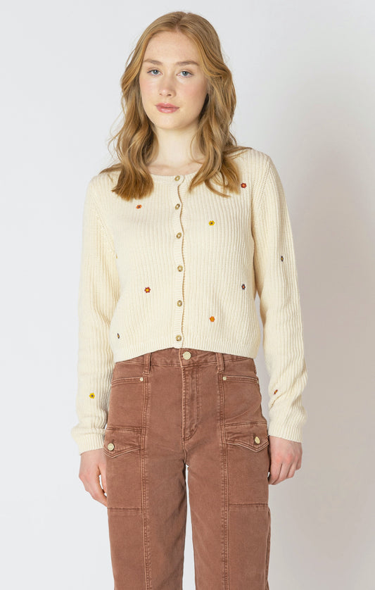 Floral Embroidered Button Front Sweater