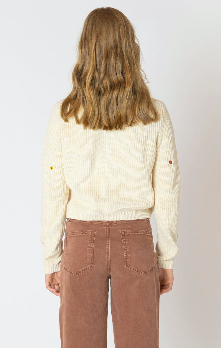 Floral Embroidered Button Front Sweater