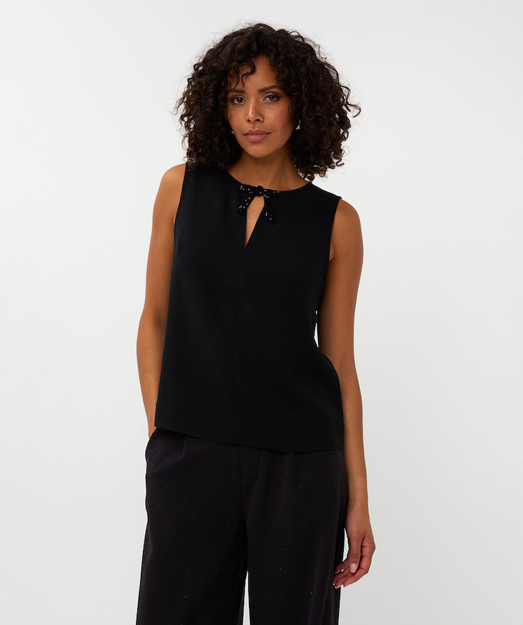 Sleeveless Blouse With A Sequin Bow Detail