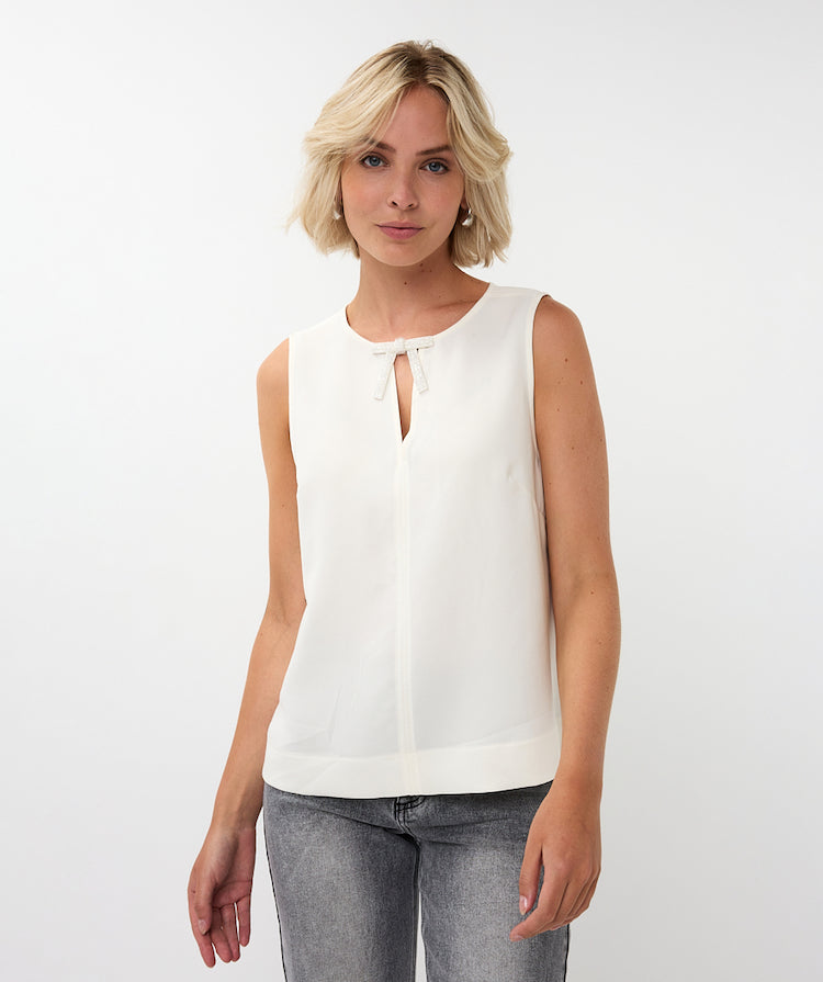 Sleeveless Blouse With A Sequin Bow Detail
