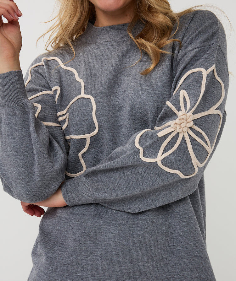 Tape Flower Patch Sweater Dress