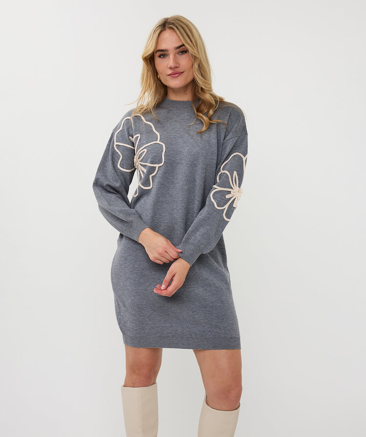 Tape Flower Patch Sweater Dress
