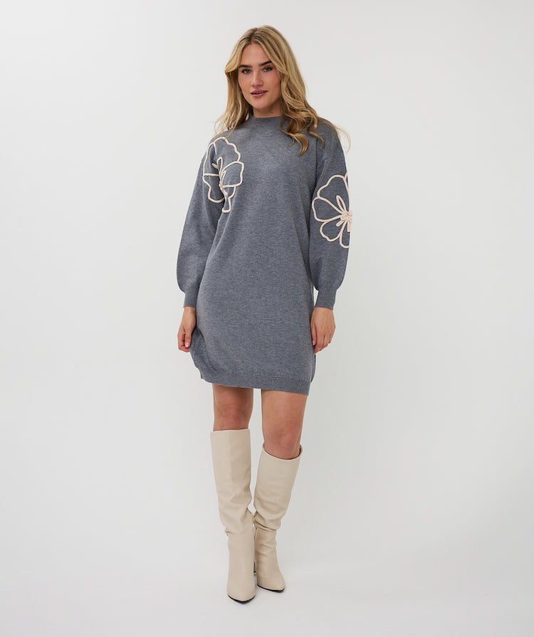 Tape Flower Patch Sweater Dress