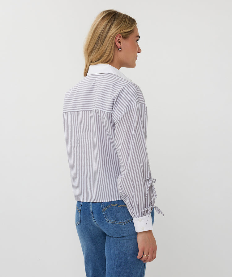 Cropped Stripe Blouse With Rhinestones