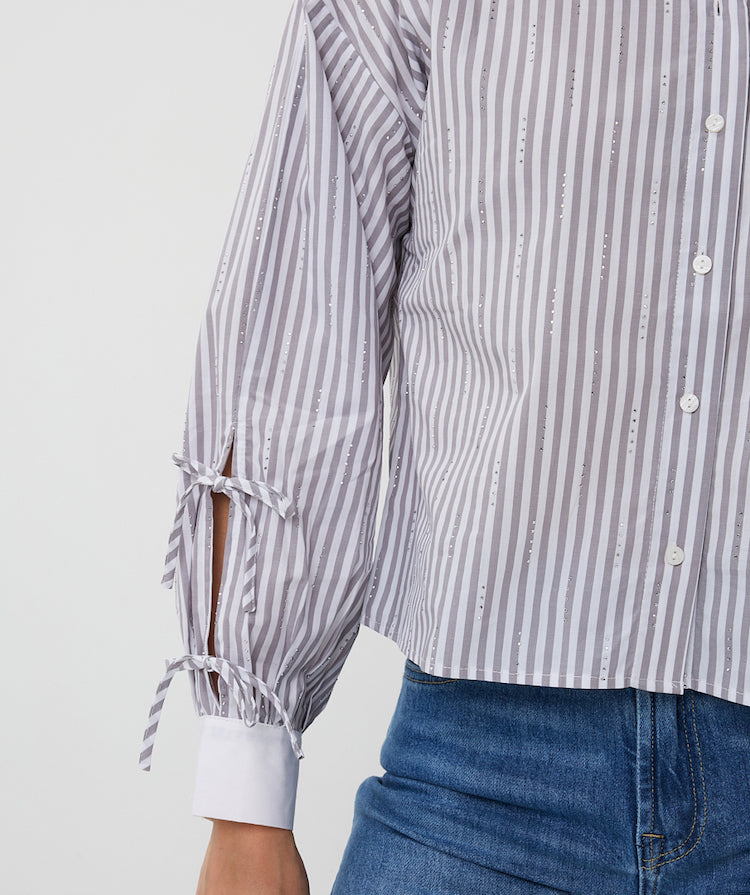 Cropped Stripe Blouse With Rhinestones
