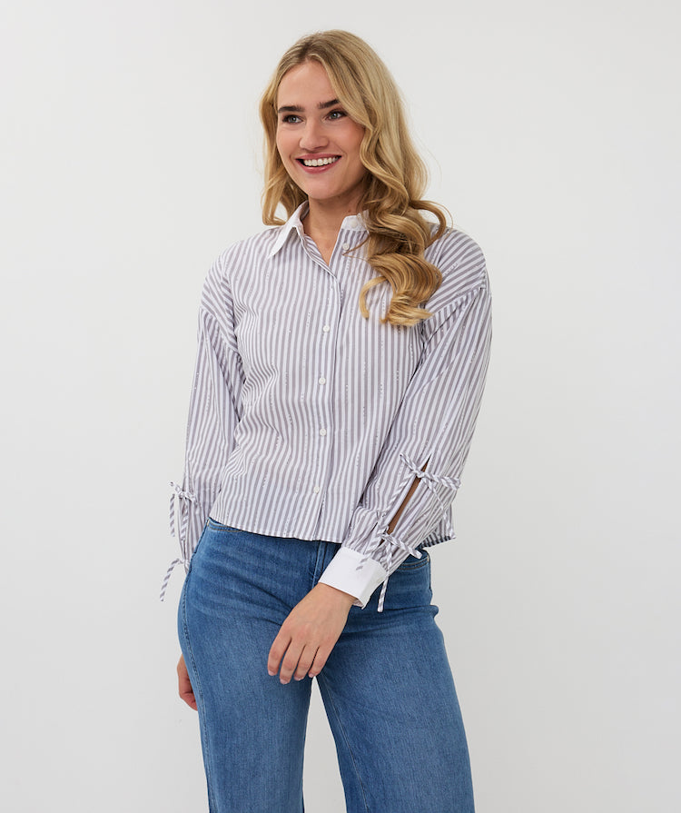 Cropped Stripe Blouse With Rhinestones